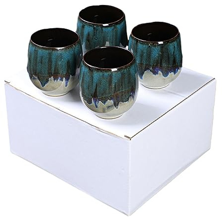 5.07oz Ceramic Kiln Espresso Cup Set - Japanese Tea Cup - Creative Potbelly Cup-Kiln Blue -170ml four pack-101-200ml
