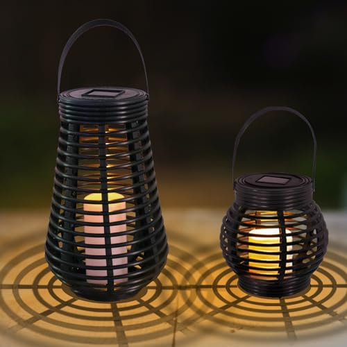 LQWELL® 2 Stück Solarlampen für Garten Außen, Wasserdichte Solarlaterne, Rattan Gartenleuchten Draußen, Solar Laterne Warmweiß für Hof, Zimmer, Party Fest deko
