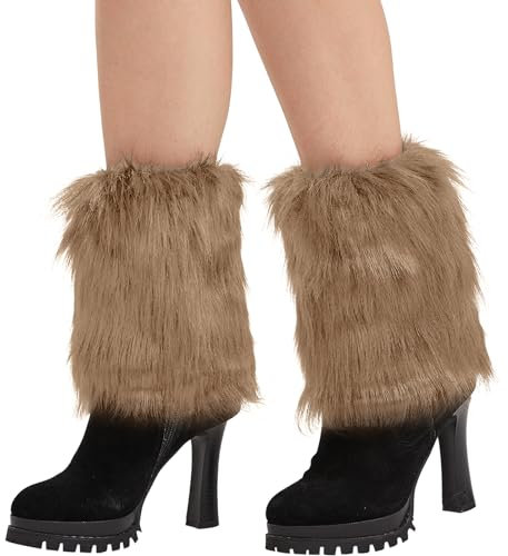 Nanxson Damen Mädchen Stulpen Furry Fuzzy Beistulpe Beinwärmer Kurz Beinlinge Strumpf (Khaki)