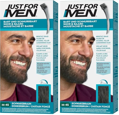 Just For Men Formule, Barbe Châtain Foncé, Coloration Moustache Et Barbe Homme, Élimine Les Poils Blancs Pour Un Résultat Plus Épais, Avec Un Pinceau Applicateur, Rapide Et Facile, M45 (Lot de 2)
