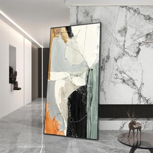 HOLEILUCK Modernes abstraktes Ölgemälde, Druck auf Leinwand, luxuriöses nordisches Poster, Wandkunst, Bilder für Raumdekoration, ästhetische Heimdekoration, 90 x 175 cm, mit schwarzem Rahmen
