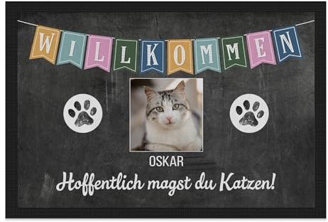 PfotenSchild personalisierte Fußmatte mit eigener Katze selbst gestalten - Hoffentlich magst du Katzen - individuell mit Foto & Katzenname für Katzenbesitzer - 75 x 50 cm