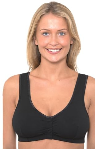 Vitality Care Front Fastening Bra Plus Size Non Wired Full Coverage Cotton Elastane Hook Loop Closure Women Light Support Adjustable Band Size