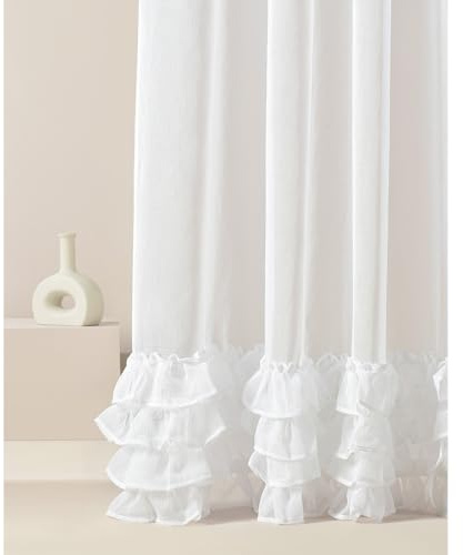 ROOM99 Cortina con Cinta fruncidora Flavia, 300 x 250 cm de Ancho x Alto para salón, Transparente, Moderna, para salón, Dormitorio, para Sistema de Tejas, Color Blanco, 1 Unidad