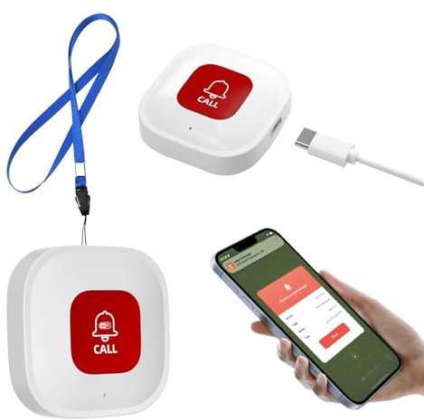 GDWD Pulsante astuto di emergenza di WiFi per gli anziani, bianco, controllo di applicazione di Tuya, portata WiFi di 10m