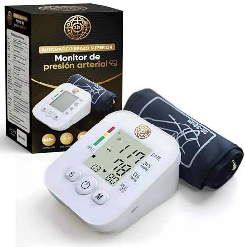 3JG® Tensiómetro de Brazo, medición precisa de la presión arterial y el pulso. Validado Clinicamente para uso en diabéticos o durante el embarazo, ajustable brazalete de 22-32 cm.