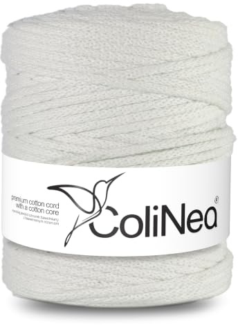 ColiNea, cordoncino in cotone con anima in cotone, intrecciato, 5mm, 100m (Bianco, 200m)