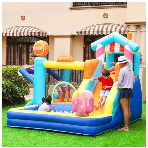 HBDSMLPL Aire De Jeux Gonflable avec Toboggan, Trampoline, d'escalade, Piscine et Souffleur, Piscine avec Toboggan Convient Enfants 3-10 Ans, 340x320x240 cm