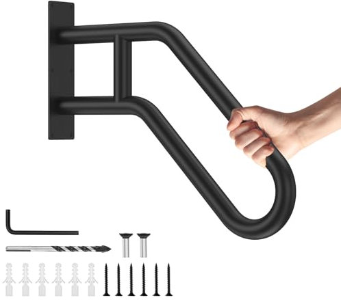 GORWARE Hand Rails for Outdoor Steps, Handrails for Elderly, Porch Railing & Deck Hand Rail Wall Mount Stair Hand Grab Bars, 1 to 3 Steps U-Shape Safety Handle for Garage, Garden