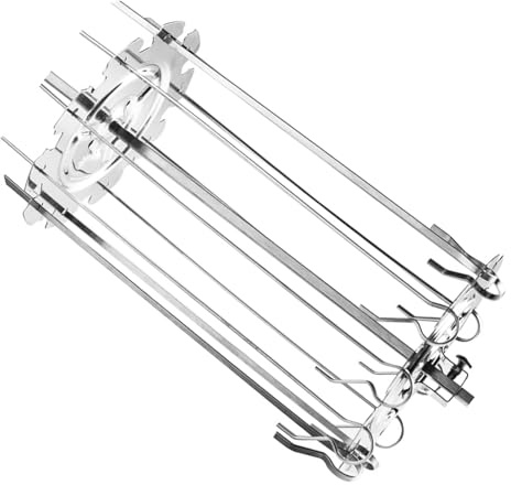 XJKLBYQ Rotating Kabob Skewers,Stainless Steel Kebab Cage with 10 Skewers,BBQ Grill Needle Rotating Skewer System Fits for Most Rotisserie Grill