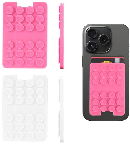 Nogeqi 2 Pcs Self Adhesive Phone Case Sticky Grip Multi-Purpose Silicone phone pocket Sticky Thing for Back Of phone case wallet Strong Hold Suction Cup for Phone Mobile Devices(Pink, White)
