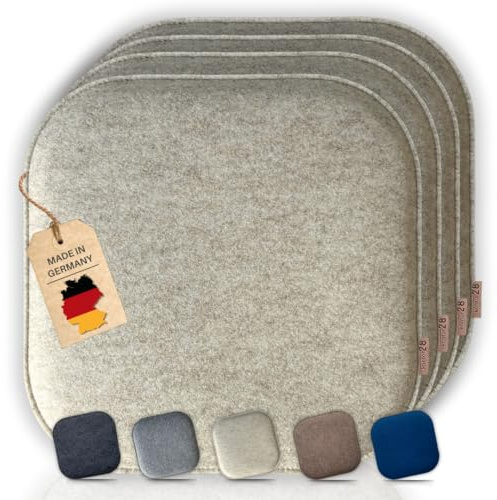 kontor28® - Sitzkissen Filz handgefertigt Made IN Germany | Sitzkissen Stuhl 37,5 x 37,5 cm aus rPET-Filz weiche und robuste Polsterung | Sitzauflage Stuhl für In- und Outdoor | beige 4er-Set