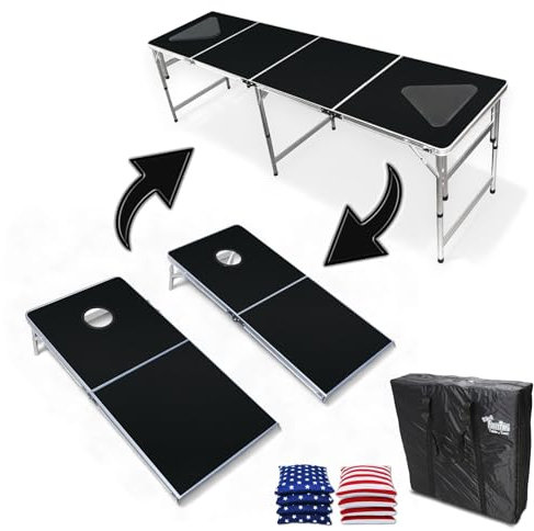 Neue & verbesserte 2-in-1 Cornhole Boards & Party Pong Tisch - Black Edition