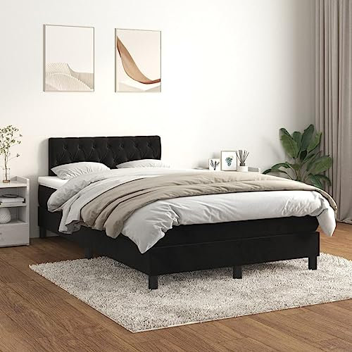 THOYTOUI Boxspringbett, Futonbett Seniorenbett Tagesbett Betten Geeignet für Studentenwohnheim Wohnungen Gästezimmer Schlafzimmer mit Matratze Schwarz 120x200 cm Samt