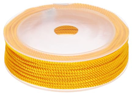 Rebower Cordino Per Rifiniture, 2mm / 14 Iarde Cordino Intrecciato In Nylon Filato Spago Cordino Treccia Per Rifiniture [Per Cuciture Decorazioni] - 0.08 Pollici/Giallo Dorato