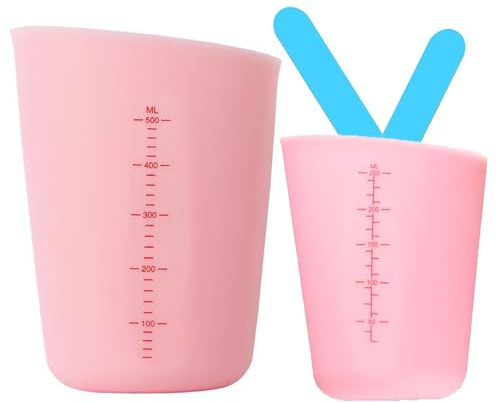 Messbecher in Silikon 250-500 ml Mit 2 Rührstange - Rosa Messbecher zum Gießen