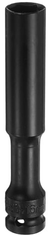 sourcing map Deep Thin Wall Impact Socket 16mm Metric 6 Point Socket 1/2 Square Drive 5 Extra Long Phosphated CR-V Steel Industrial Grade Spindle Axle Nut Socket, Black