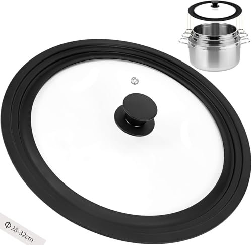 Zocipro Coperchio Universale Nero, Coperchi Universale Vetro Temperato per Pentole con Bordo in Silicone Resistente al Calore, per Pentole e Padelle da 28/30/32cm Diametro
