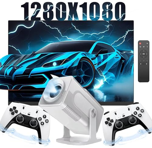 HCS350 Pro Proiettore E Gioco,64G,Retro 4K Smart Game Projector 1280 * 1080P Built-in 30000 Giochi,Videogioco Portatile Con 2 Controller Wireless,5G WiFi Bluetooth,HD,Android 12,Home,Theater,Ufficio
