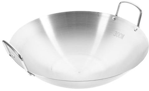 HOMOBABE 1pezzi Wok Acciaio Inossidabile Con Manici Pentola Per Frittura Adatta Per Cucine Induzione Utensile Pratico Per La Cucina Domestica
