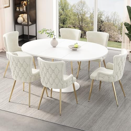 Azkoeesy Esszimmerstuhl Küchenstuhl Polsterstuhl mit Metallbeinen und Bodenschutz, luxuriöser Loungesessel, Samt (4, beige*mit Goldbeinen, 47 x 49 x 85 cm)