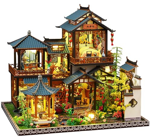 Kit fai da te per angolo libri – Kit fai da te in miniatura per casa delle bambole con mobili e luce LED, puzzle 3D in legno, fermalibri artistici in legno, kit di modelli per adulti da costruire