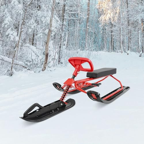 Snow Slider Winter Ski Sled With Steering Wheel Sled Snowboard Teens And Adults For Grass Sand Skiing Outings In Ski Resorts Courtyards Scenic Spots Etc Load Capacity 100kg 50 * 120 * 38cm Red+Black