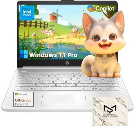 HP 2025 14 Laptop Computer - HD Thin and Light Laptop • Intel 4-Core N150 • Win 11 Pro • 1-Year Microsoft Office 365 & External DVD Drive • 16GB RAM • 128GB UFS + 256GB Micro SD • Bluetooth • Wi-Fi