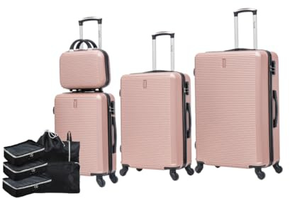 CELIMS Lätta resväskor godkända av 100+ flygbolag för självsäker resa, Rose Gold, Set 4 Pièces, 59-RG-Set4