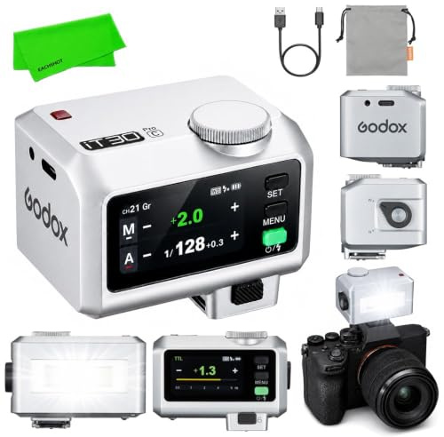Godox iT30Pro C iT30 Pro Mini Flash Appareil Photo, 2.4GHz TTL Auto-Exposition Flash, 1/8000s HSS avec Écran Tactile Couleur, Compatible with Canon EOS RP R5 R6 R7 R8 R10 R5 Mark II R6 Mark II(Argent)