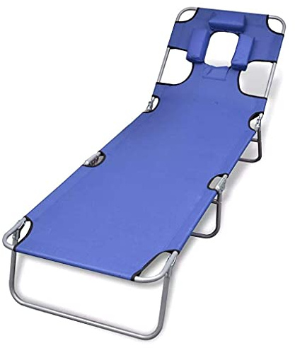 Adjustable Folding Reclining Beach Chair with Tanning Face Down Hole & Pillow - Durable Steel Frame Outdoor Lounger for Sunbathing Patio Pool & Garden - Blue