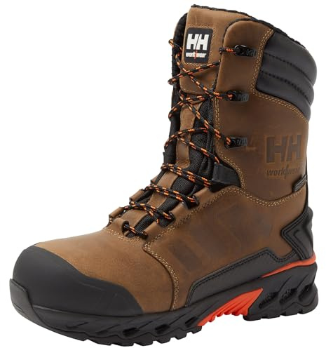 Helly Hansen Bifrost Waterproof Work Boots, 782 Dark Brown/Orange, 9.5 Wide | Construction Boots for Men, Dry in Wet Conditions, Warm in Deep Cold, Secure Dual-Zone Fit, Composite Toe Work Boots for Men