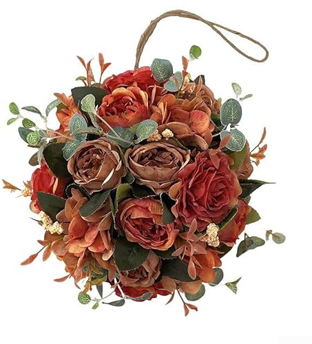 Feeshoppher Topiary Balls Artificial Topiary Balls Decorative Hanging Flower Ball 20cm Artificial Flower Balls Round Artificials Floral Arrangement for Wedding Venue Home Bedroom(Autumn color)