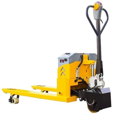 Transpaleta eléctrica, capacidad de 1,995.8 kg, funciona con batería de litio, ideal para uso eficiente en almacenes y supermercados, ancho de horquilla de 55 cm