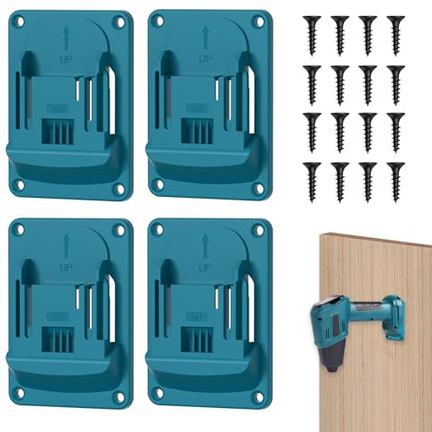 ZFRITP 4 PCS Porte Outils Mural pour 18V,11,4x8,1cm Support Outils Mural avec 16 Vis,support de batterie avec vis,Support Mural pour Perceuse,Supports Muraux pour Perceuse pour L'atelier, Le Garage.