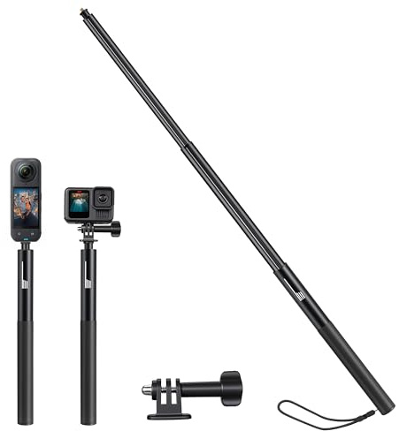 132 cm osynlig selfie stav för Insta360 X5/X4 aluminium för GoPro 13/12/11 för DJI Osmo360/Action 5 Pro Pocket 3 tillbehör, förlängning selfiestång med dubbla klor