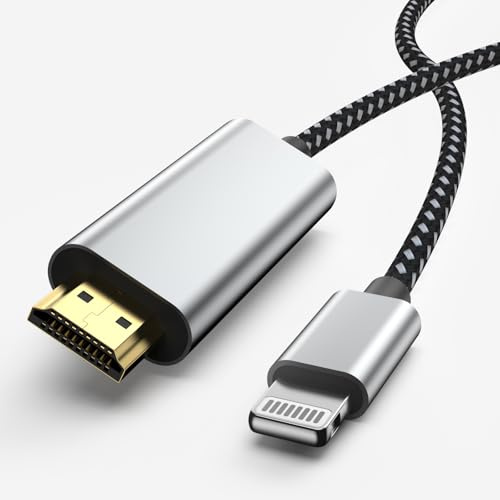 [Certificado Apple MFi] Adaptador de cable Lightning a HDMI de Apple, adaptador Lightning a AV digital 1080P, conector de pantalla de sincronización compatible con iPhone 14, 13, 12, 11 Pro Max, XS