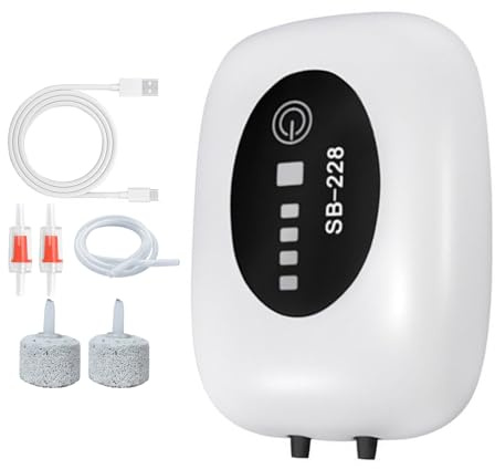 Bomba de aire para pecera | 2 salidas recargables de oxígeno silencioso, bomba de aire para peces | para agua salada, plantas vivas, agua al aire libre, interior, estanque, fuente hidropónica