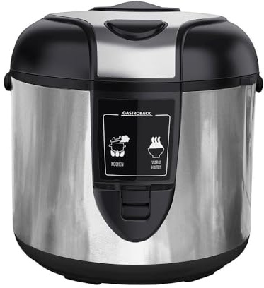 GASTROBACK Profi Reiskocher Groß 3L – Automatisches Kochen von Reis, Basmati, Porridge – Dampfgarer für Gemüse – Antihaft Innentopf – Warmhaltefunktion – Abschaltautomatik