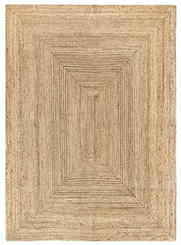 HAMID Alfombra Yute Alhambra Color Natural - Alfombra 100% Fibra de Yute, Trenzado a Mano, Alfombras de Salón, Comedor, Dormitorio, Pasillos, Color Natural (160x230cm)