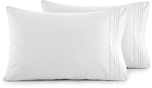 Elegant Comfort Luxury Ultra-Soft 2-Piece Pillowcase Set - 1500 Premium Hotel Quality Microfiber Double Brushed - Wrinkle Resistant, Standard/Queen, White