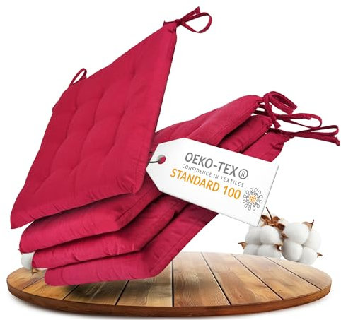 Gräfenstayn® Juego de 4 Cojines 40x40x3cm con Correas de sujeción para Interior y Exterior con Junta Oeko-Tex - (Fucsia)