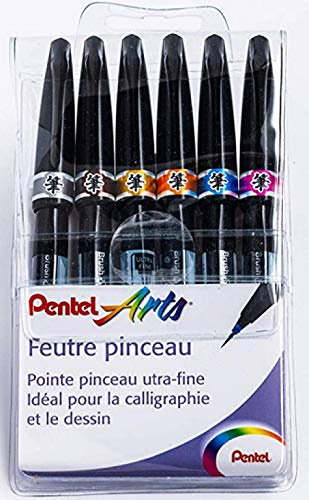 Pentel SESF30C Brush Sign Pen Artist Filzstift, extra feine Spitze, Künstlertasche, 6 Farben