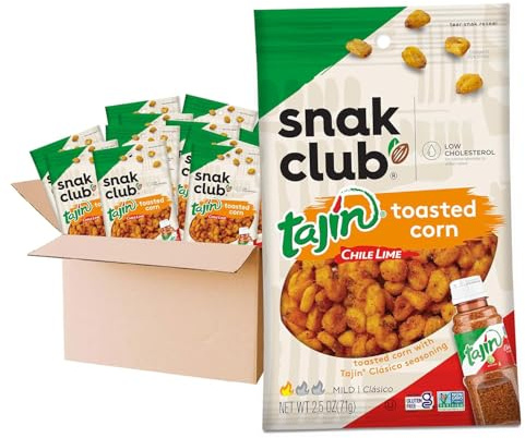 Snak Club Maïs grillé, saveur chili tajin clásico et citron vert, collations individuelles croquantes et savoureuses à faible cholestérol, 70,9 g (lot de 12)