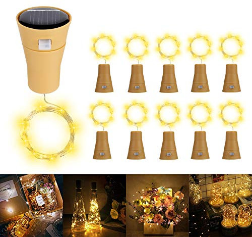 10 Pack Solar LED Luces de Botella de Vino, ALED LIGHT Solar Light 1 Metro 10 Luces de Corcho en Forma de Luz de Alambre de Cobre Luces Jardin Exterior Decorativas Luces para Botellas DIY/Boda/Navidad