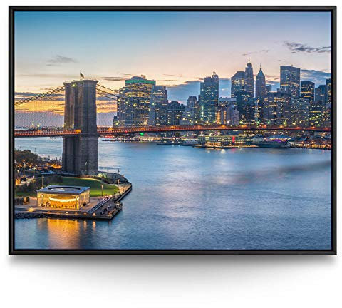 Wandbild Skyline Brooklyn Brigde New York - 200cm x 150cm Leinwand auf 2cm Keilrahmen mit Schattenfugenrahmen schwarz