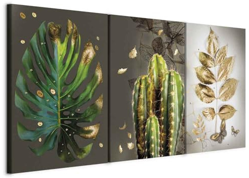 murando - Wandbilder XXL Tropische Blätter Monstera 180x90 cm Vlies Leinwandbild 3 tlg Kunstdruck modern Wandbilder XXL Wanddekoration Design Wand Bild - Natur grün Pflanzen Kaktus