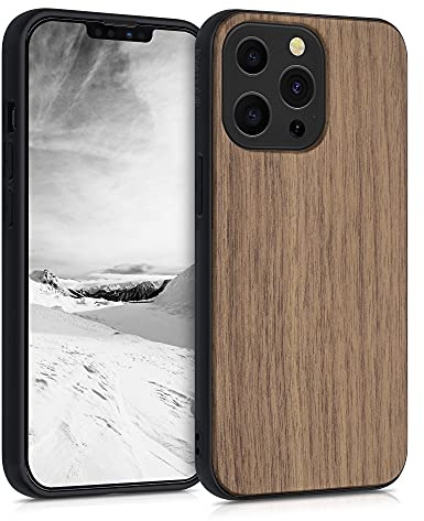 kwmobile Handyhülle für Apple iPhone 13 Pro Hülle Holz - Case mit TPU Bumper - Stoßfestes Hardcase - Schutzhülle Cover in Dunkelbraun