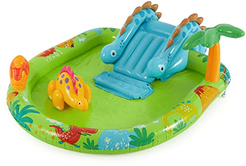 Intex 57166EP Little Dino Dinosaurier-Thema, aufblasbares Hinterhof-Pool-Spielcenter mit Palmensprüher, Mini-Rutsche und aufblasbarem Dinosaurier