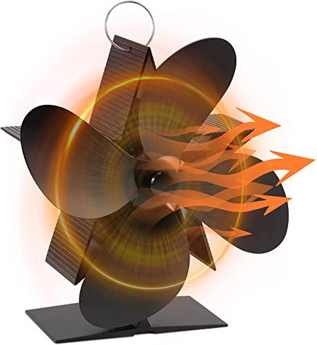 Ofenventilator mit der Stützenform eines fünfeckigen Sterns, Wukong Kamin Ventilator mit 4 Blättern Kaminbesteck Lüfter für Holzofen Werkstattofen pelletofen ohne strom